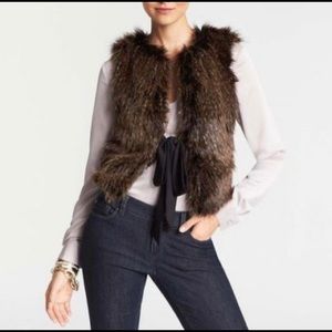 Ann Taylor Fux Fur Tie Front Vest